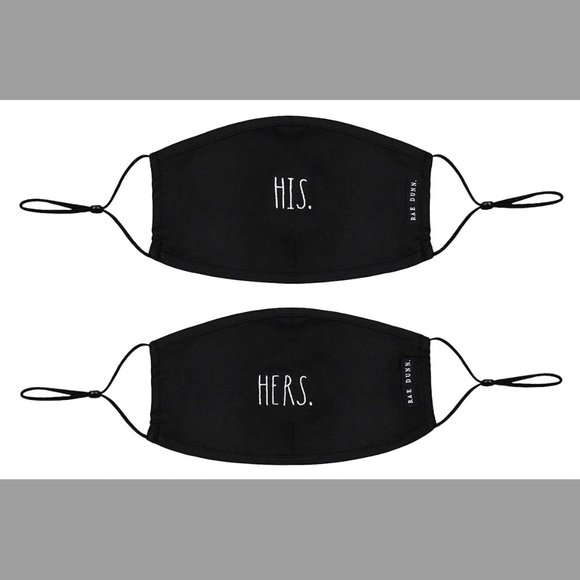 Rae Dunn Face Masks, His/Hers Design- Black, Set